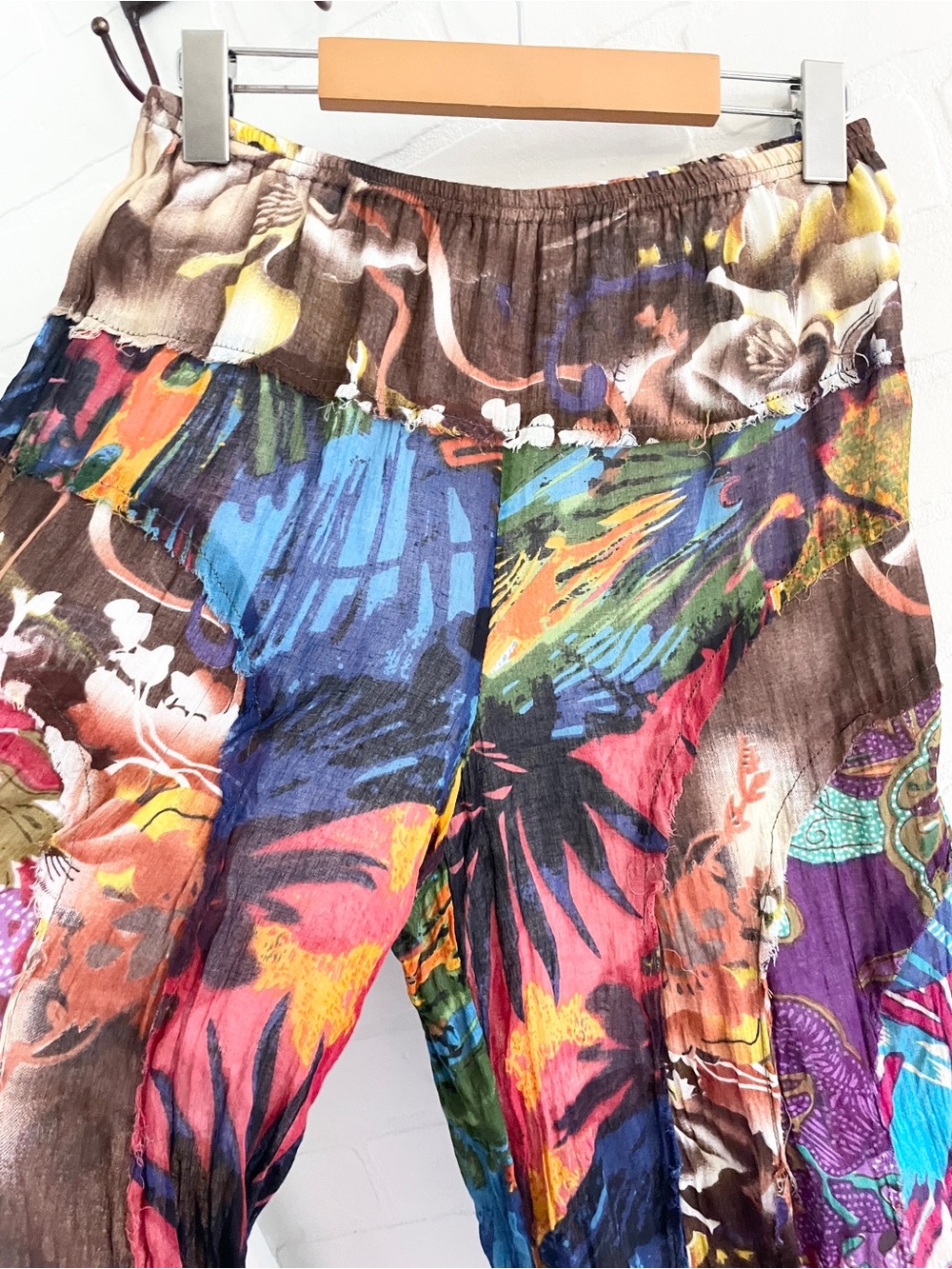 Y2K Patchwork Culotte Flare Pants Art To Wear Cotton Statement Sz S - Picture 8 of 16